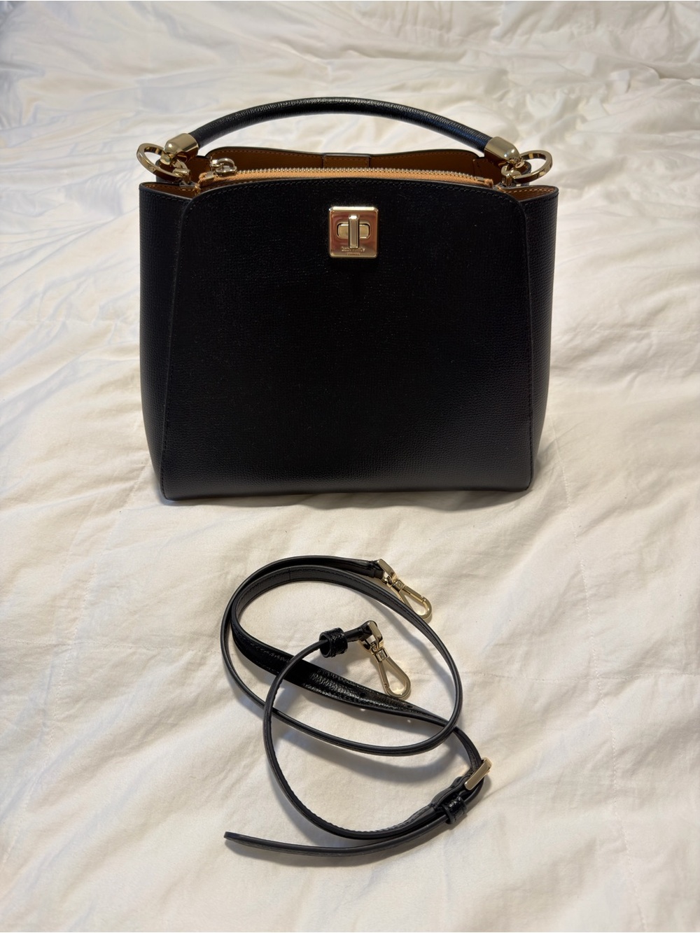 Kate Spade Phoebe Black Leather Top-Handle Crossbody Bag with Gold Hardware